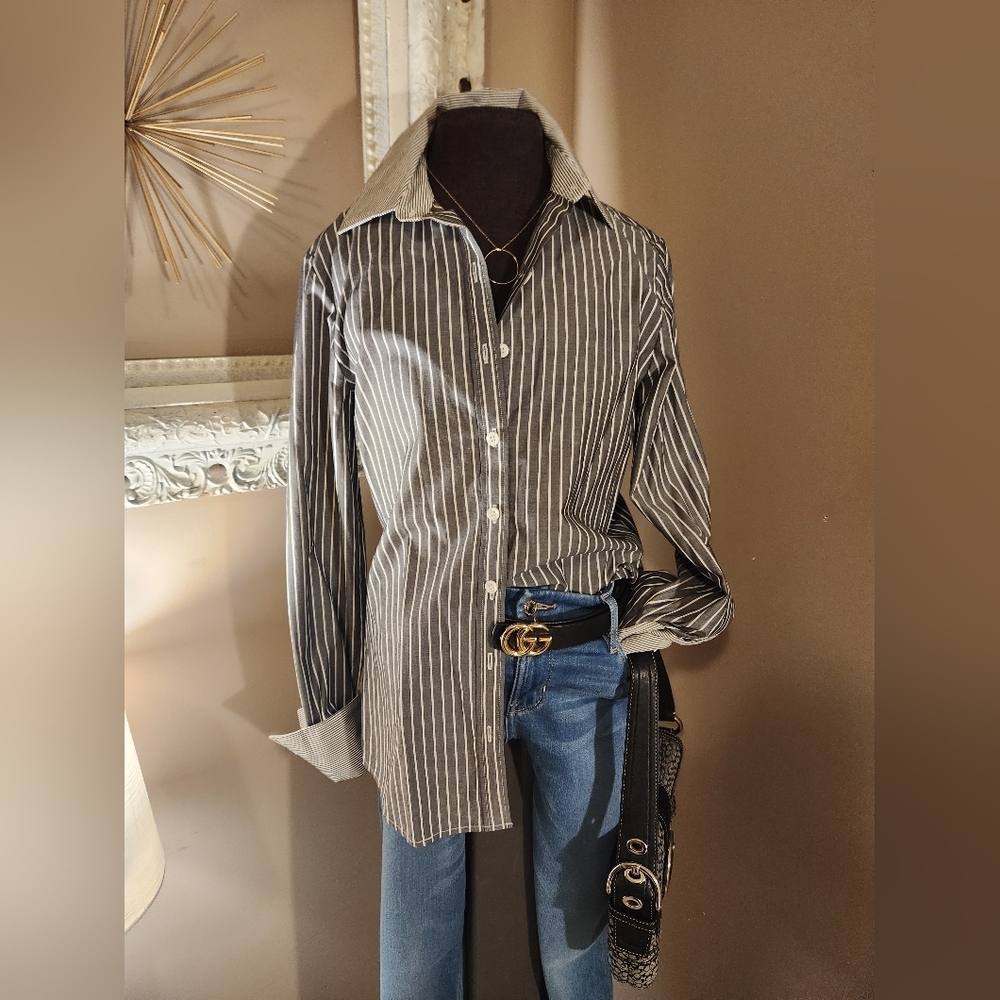 Club Monaco Black and White Pinstripe Button-Up Shirt